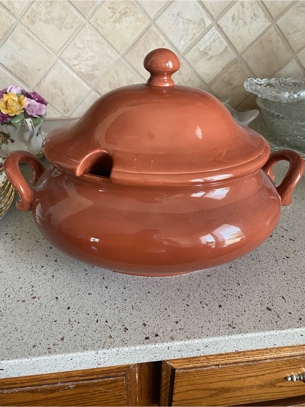 Pottery Barn Terracotta Orange Ceramic Soup Tureen with Lid and Handles